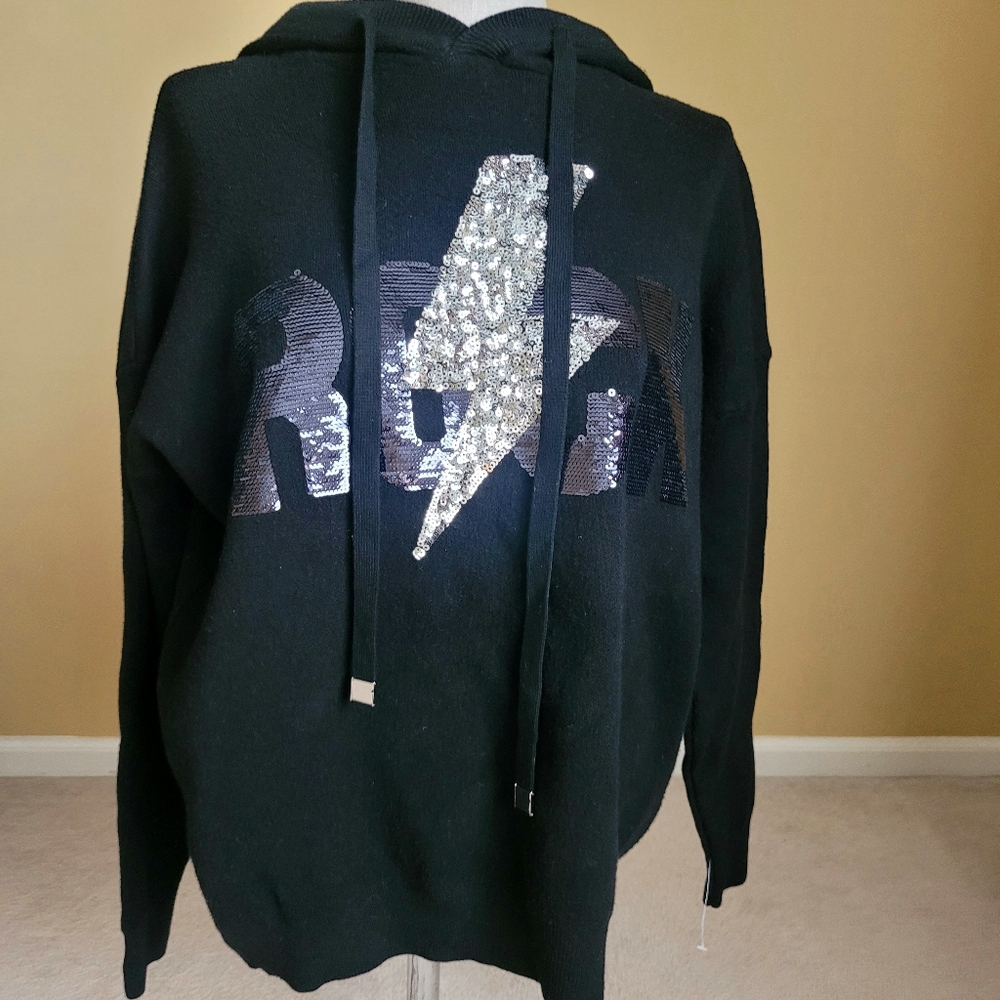 French Mc Lorene Black Sweater with Sequin Rock Design - One Size - Picture 2 of 6